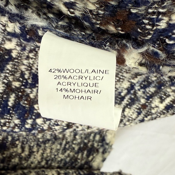 Robert Kitchen Boucle Wool Angora Blend cardigan jacket sweater Navy blue cream - Picture 7 of 8